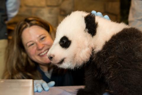 Keeper Nicole MacCorkle and Bao Bao. Keeper Nicole MacCorkle and Bao Bao.