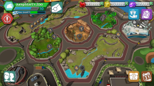 “Zoo Guardians” invites children and animal lovers starting at age 9 to build their own zoos, care for animals, complete quests and interact with realistic 3D representations of wildlife via augmented reality. Photo credit: JumpStart Games Inc. A still from the mobile game "Zoo Guardians" featuring an aerial view of a zoo with exhibits and pathways. Icons in each corner display different actions a player can take, and information about the zoo and animals is displayed in points across the top.