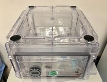 A desiccation drawer scientists used to protect the dehydrated live domestic cat ovarian tissues from humidity. A dessication drawer scientists used to protect the live domestic cat ovarian tissues from humidity.